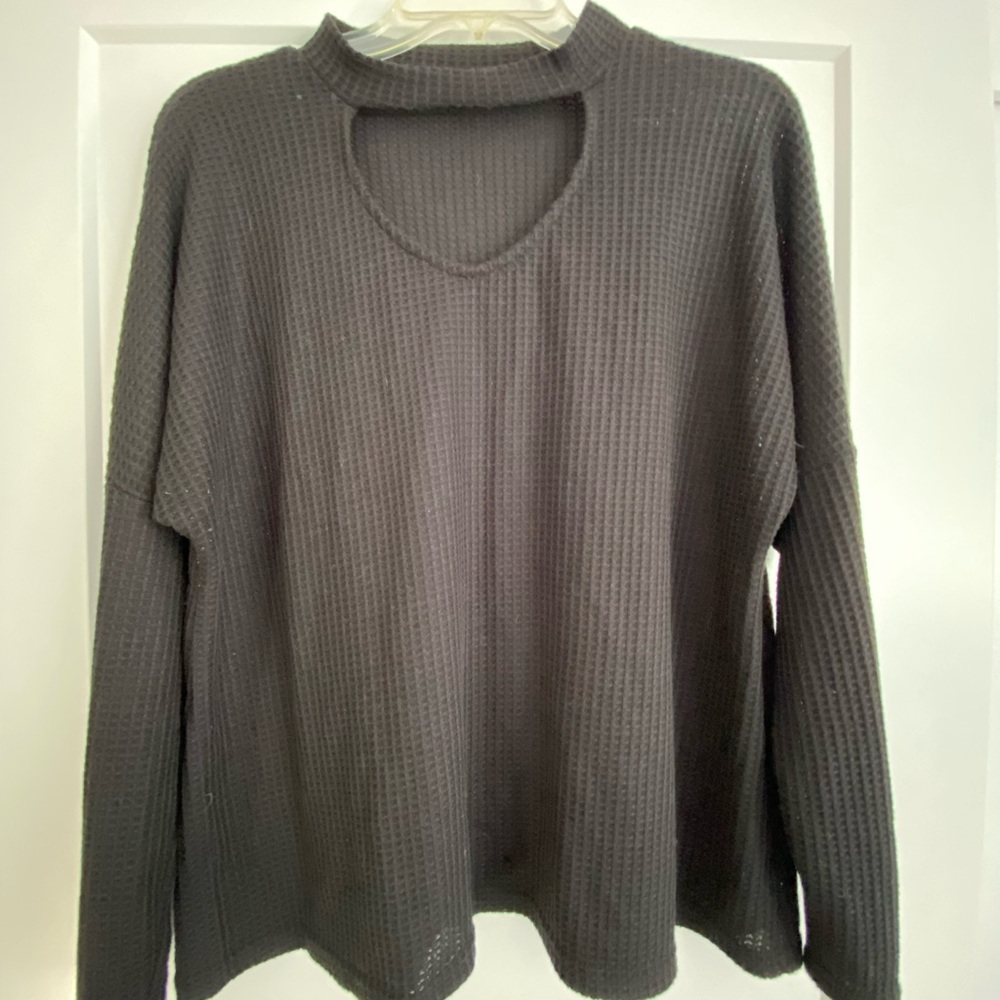 Black waffle knit sweater top